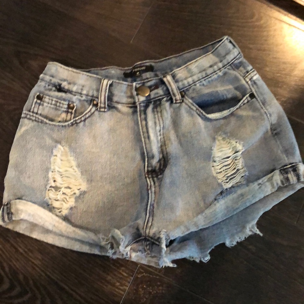High waisted distressed jeans